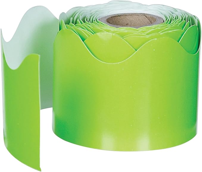 Carson Dellosa 36Ft of Lime Green Bulletin Board Borders, 13 Strips of Neon Scalloped Trim for Rolling Whiteboard, Cork and Posterboard, Party, Office Decorations, and Classroom Decor
