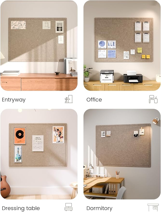 Fluxnara Bulletin Board,Cork Board Alternative with Safe Removable Adhesive Tabs, Foldable Felt Pin Board for Home Office, Classroom, Bedroom,Entryway for Walls (Taupe, 47.2 x 35.4 inches)