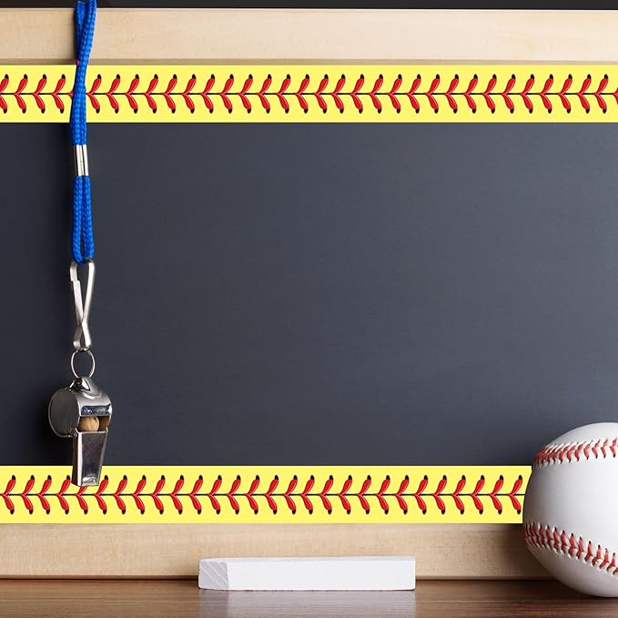 Whaline 32.8 Ft Yellow Baseball Bulletin Board Borders Sport Theme Die-Cut Rolled Bulletin Board Trim for Back to School Classroom Office Chalkboard