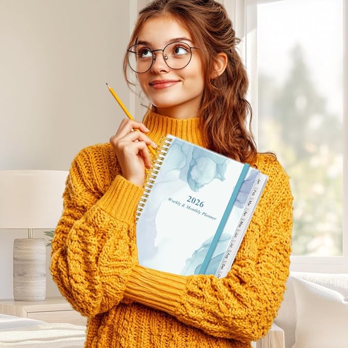 2026-2027 Planner - Planner 2026-2027 from July 2026 - June 2027 with 12 Monthly Tabs, Flexible Cover, Inner Pocket, 8.5" x 11", Blue Watercolor