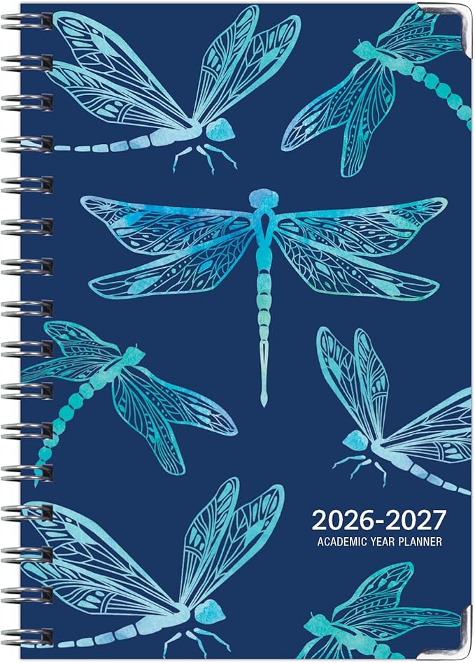HARDCOVER Academic Year 2026-2027 Planner: 14 Months (May 2026 Through June 2027) 5.5"x 8" Daily Weekly Monthly Planner Yearly Agenda. Bookmark, Pocket Folder and Sticky Note Set (Dragonflies)