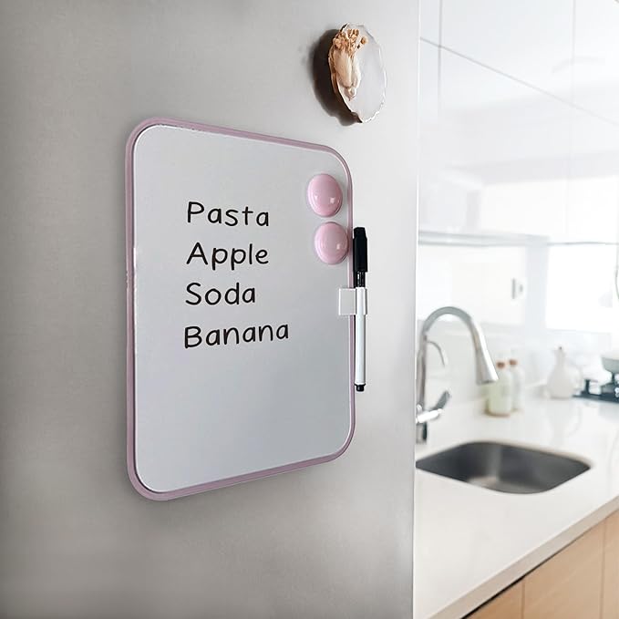 PTY Magnetic Dry Erase White Board with Magnetic Marker and 2 Magnets - Framed Whiteboard for School Locker, Fridge, Office, Home (Cotton Candy)