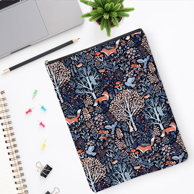 Book Sleeve Book Protector Book Pouch Book Lovers Gifts Bookish Gifts Book Cover with Zipper for Hardcover Paperback Washable Forest Fox Printed Gift Bag for Teacher Student Birthday, BookCover
