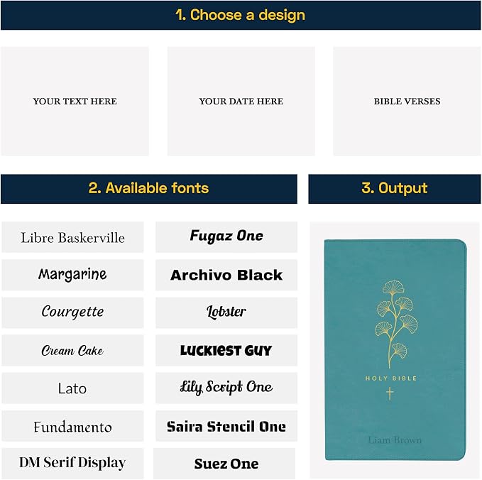 Personalized NLT Bible Faux Leather New Living Translation Bible Small Print Size with Gold Floral Design | Custom with Name, Date or Text | Gift for Religious Celebrations | Teal