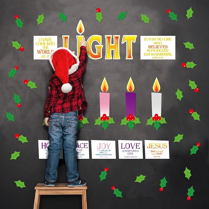 Tellingyou 47 Pcs Advent Bulletin Board Set for Classroom Advent Candle Cutouts DIY Christmas Church Bulletin Board Decorations for Kids Teacher Educational Learning Activities Religious Decorations