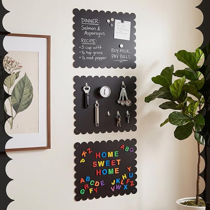 Gueevin 3pack Magnetic Board for Wall 16.1" x 13" Magnet Bulletin Board to Display Magnetic Letters, Numbers, Notes Suitable for Refrigerator, Cubicle, Cabinet, Come with Tapes and Screws(Black)