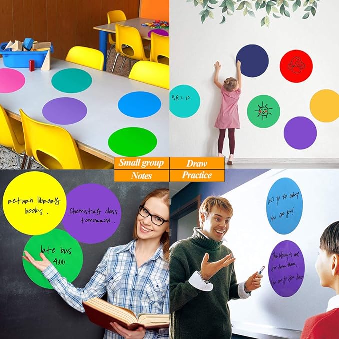 24 Pack Dry Erase Circle Dots, Colorful Whiteboard Desktop Writing Spots for Classroom Tables, Removable Vinyl Stickers Wall Decals for School Teachers