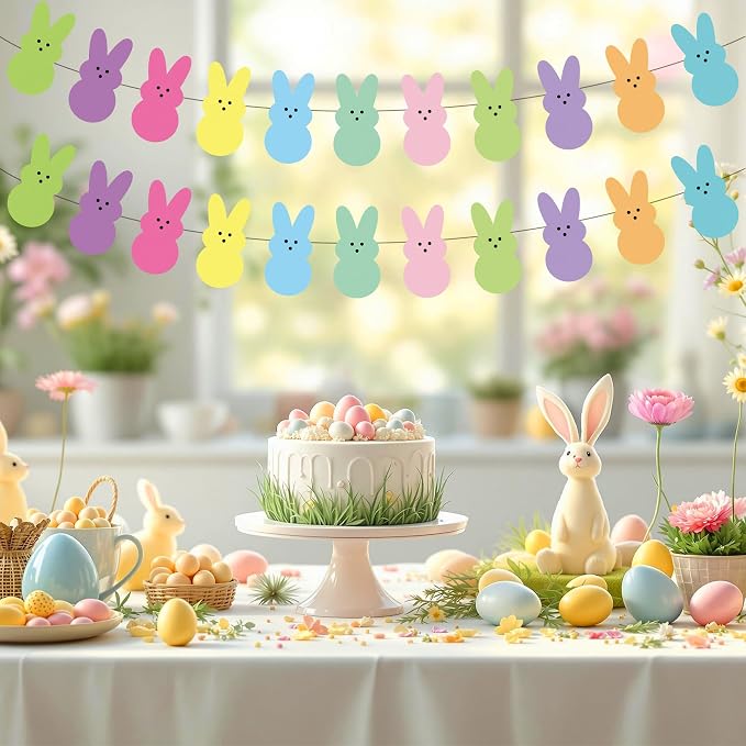 Yopyame Easter Bulletin Board Cutouts - 78pcs Easter Bunny Peeps Rabbit Cutouts Paper Cutting Bulletin Board Decor 12 Color Bunny Name Tags Cutout Classroom Wall Decor for Kindergarten Preschool Decor