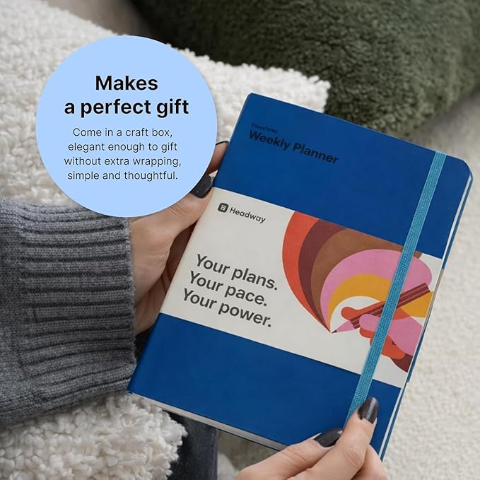 Headway 2026 Planner, 3-Month Leather Soft Cover Calendar Planner for Women, 8.2" x 6.5", Agenda & To-Do List Book with Bookmark, Undated Daily & Weekly Pages, Organizer for School Home Office, Blue