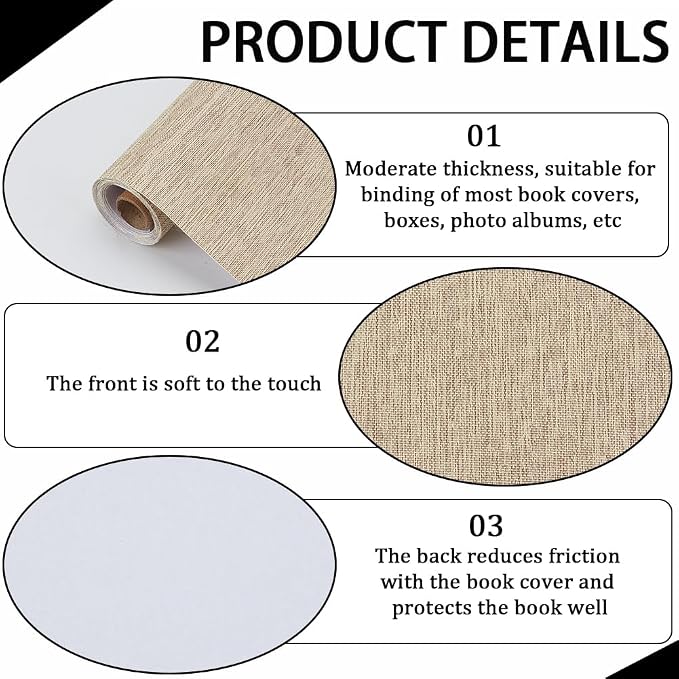 CRASPIRE 51 x 11.8 Inch Book Binding Cloth Book Cover Fabric Polyester Linen Woven Surface Paper Backed Burlywood Bookcover for Books Album Scrapbooking Archival DIY Covering Bookbinding Protector