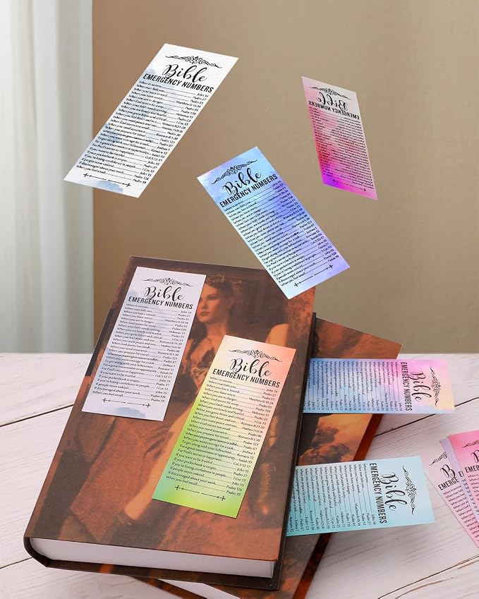 120 Pcs Bible Emergency Numbers Bookmark, Christian Bookmarks, Religious Bible Verse Bookmark, Christian Gifts for Church Supplies, Giveaways for Church Welcome Gifts Sunday (Watercolor)