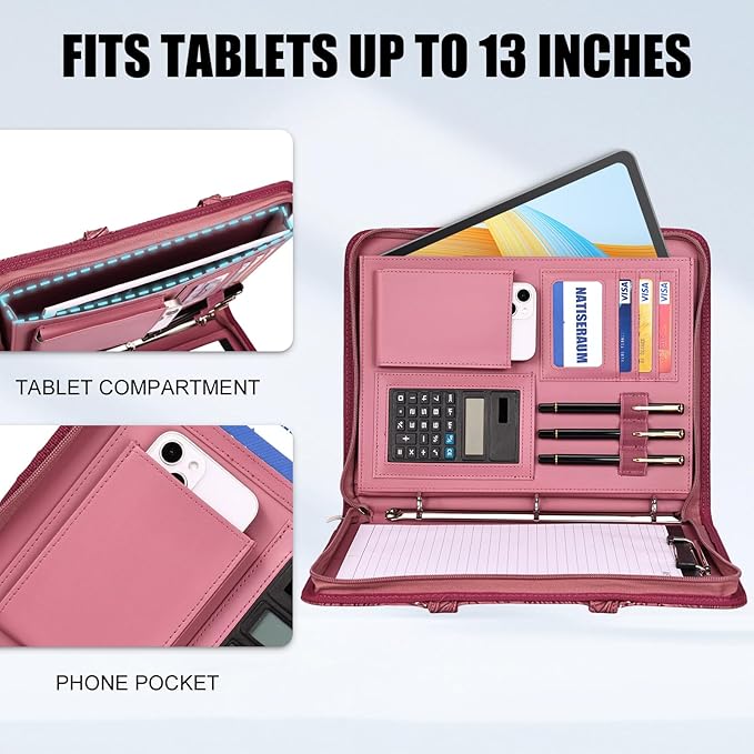 Portfolio Binder 3 Ring Includes Pen and 5 Dividers with 10 Pockets, Padfolio Organizer with Zipper for Men and Women, Includes A4 Notepad for Business, School, Work