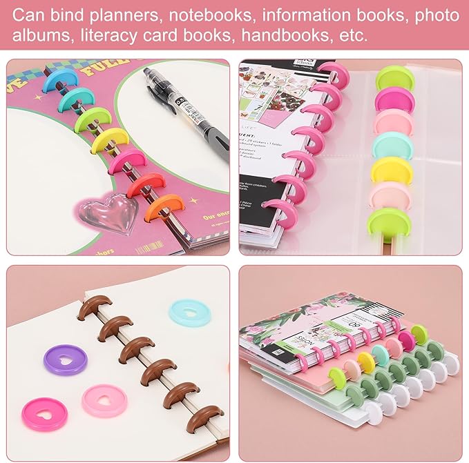 PATIKIL 35mm 1" Light Pink Plastic Round Heart Shape Book Binding Discs, 22 Pcs Discbound Expansion Discs Plating Binder Rings for DIY Notebook Planner