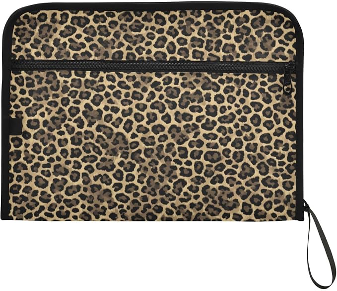 Brown Leopard Print Accordion File Organizer Expanding Document Folder with 13 Pockets Portable File Folder for A4 Letter Size