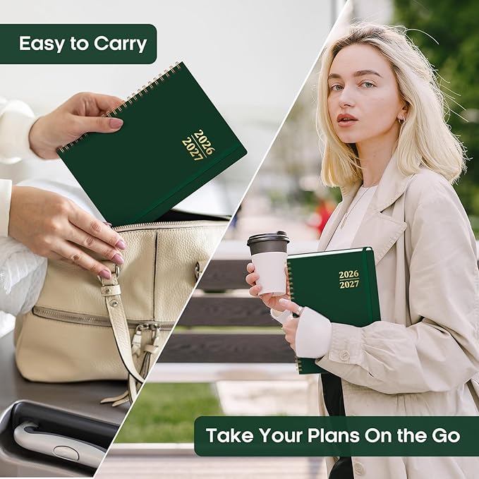 Academic Planner 2026-2027, Weekly and Monthly Calendar Planner Book, July 2026 – June 2027, Hardcover Organizer with Tabs, Perfect for Teachers, Students, Women & Men, A5 (6.4" x 8.5") - DarkGreen