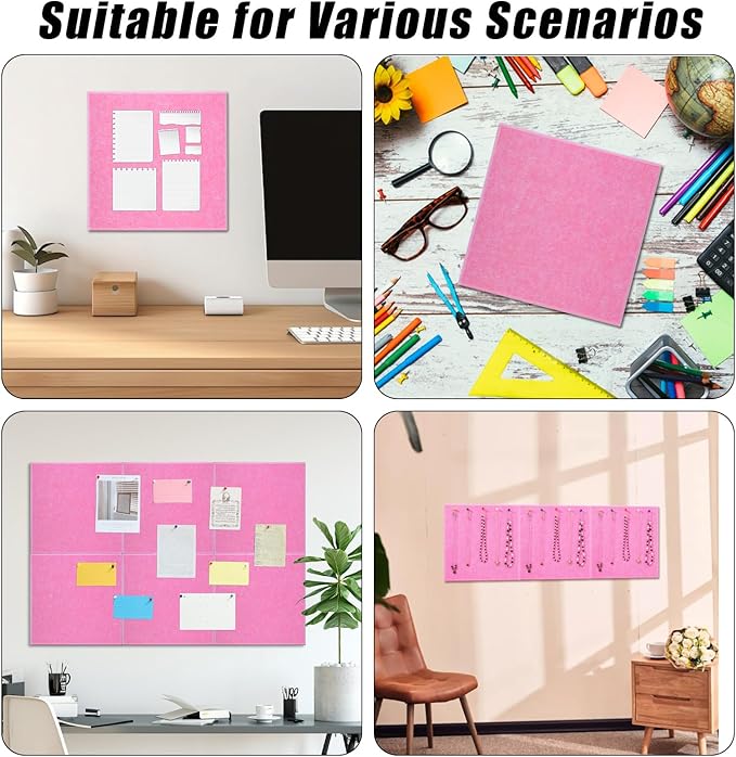 Large Cork Board 36" x 24", 6 Pack Felt Bulletin Board with 30 Pushpins, Cork Boards Alternative with Self-Adhesive Strips, Felt Wall Tiles Pin Boards for Walls Office Home School Decor-Hot Pink