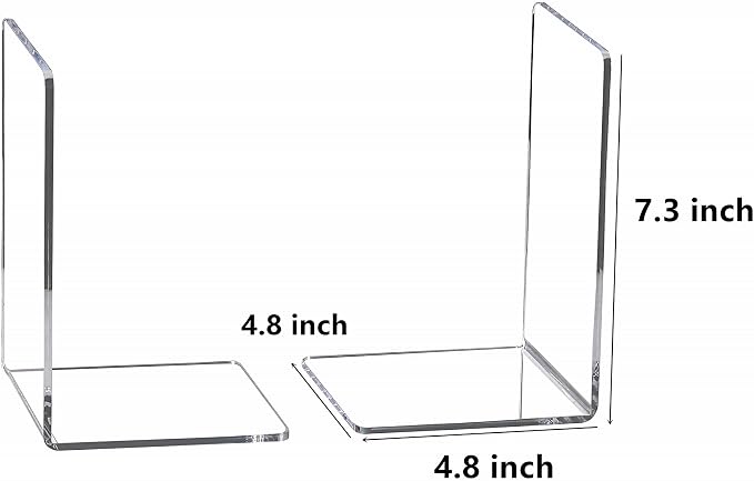 CY craft 8 Pieces/4 Pairs Bookends,Clear Acrylic Bookends for Shelves,Heavy Duty Book Ends and Desktop Organizer,Book Stopper for Books/Movies/CDs,7.3x4.8x4.8 inch
