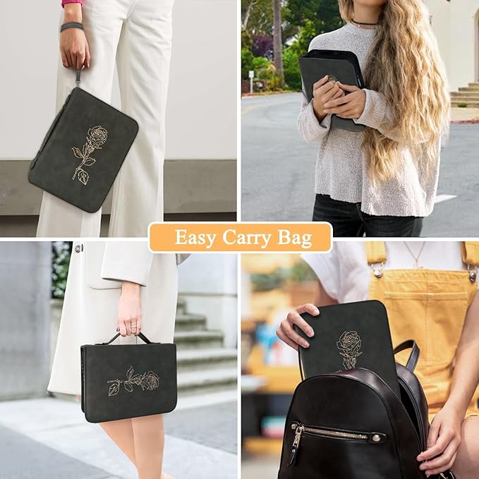 Bible Covers for Women, Leather Bible Study Case with Bookmark for Men (Black Pro)