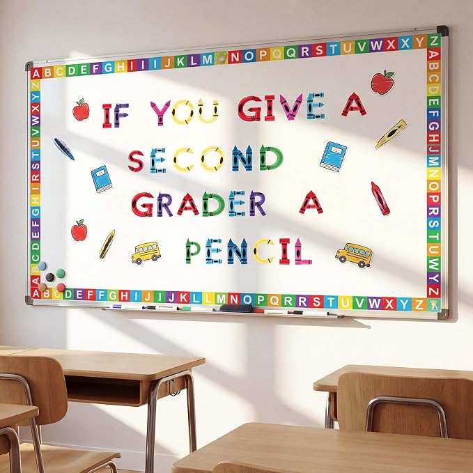221 Pcs Crayon Bulletin Board Letters, Round Alphabet Number Punctuation Symbol Combo Letter Cutouts, Colorful Classroom Decoration for Summer School Chalkboard Whiteboard Poster Wall