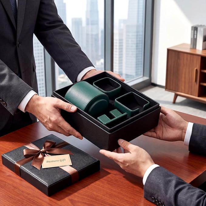 4 Pcs Rotating Leather Pen Holder Organizer Office Desk Accessories Set with Business Card Sticky Note Holder Paperclip Storage Desktop Storage Supply for Teacher Back to School Gift(Green)