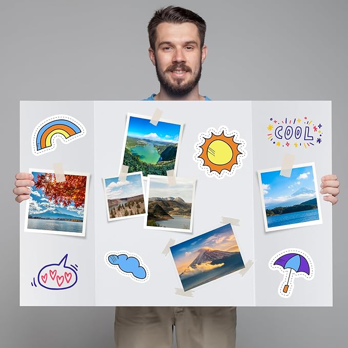 4 Pack Trifold Poster Board, 16x40 Inches White Presentation Board, Portable Display Board for Science Fair, School DIY Project and Business Exhibitions