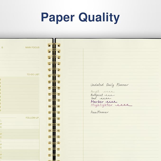 AuroPlanner Undated Daily Planner To Do List Hourly Schedule 2027 2026 2025 Calendar & Holiday Habit Tracker 180 Pages Letter Size 8.5" x 11" Sheets Hardcover Spiral Bound Notebook (Black)