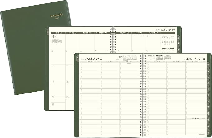 AT-A-GLANCE 2027 Appointment Book Planner, Weekly & Monthly, 8.25" x 11", Quarter-Hourly, Recycled, Green (70950G6027)