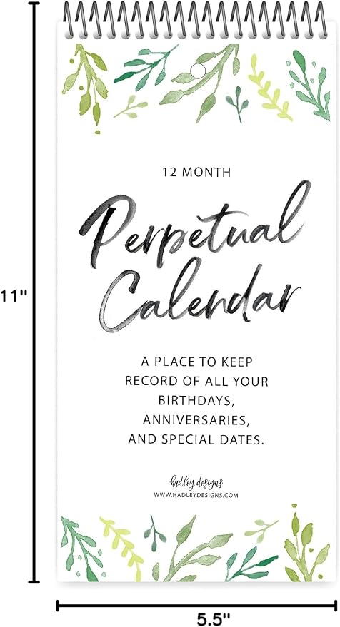 Hadley Designs Greenery Perpetual Calendar for Birthdays and Anniversaries - Perpetual Birthday Calendar Wall Hanging, Birthday Calendars Book, Special Occasion Calendars, Celebration Tracker