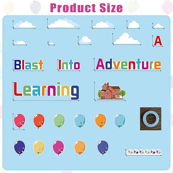 Colorful Balloons Bulletin Board Set – Adventure Balloons Mix Balloon Borders & Cutouts – Party Classroom Door Decor for Welcome Bulletin Boards, School Crafts & Home Wall Displays
