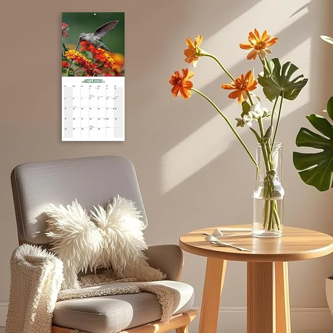 2025-2026 Wall Calendar Hummingbird Planner Calendar, Hangable Monthly Wall Calendar with Large Blocks for Organizing & Planning, Academic Schedule, Home, Office & family, Thick & Sturdy Paper (12"x24" Open)