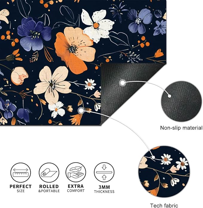 HOMETITUTE Large Mouse Pad 31.5 x 11.8 Inch Dark Floral Desk Mat Extended Keyboard Mousepad Non Slip Waterproof Desk Pad with Orange White Purple Flowers for Home Office Gaming