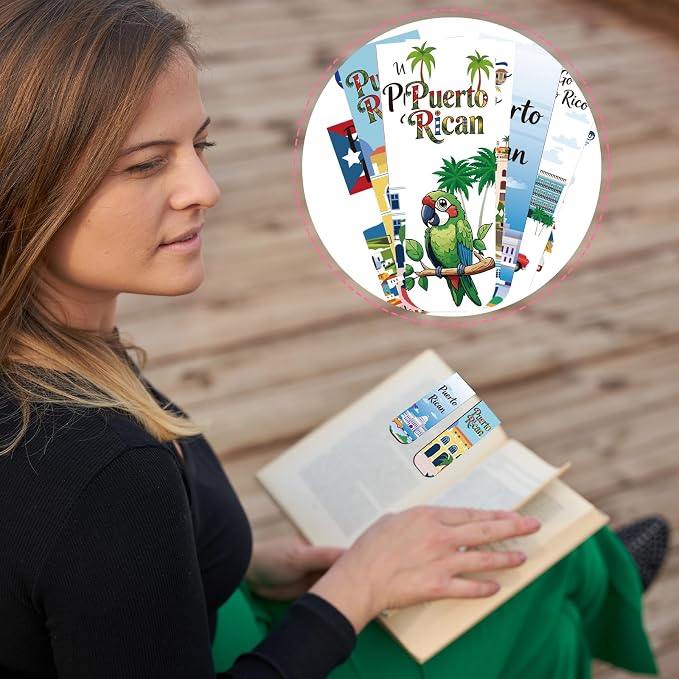 Wxiben Puerto Rico Magnetic Bookmarks Gifts - 30 Pcs Puerto Rico Travel Souvenirs Bookmark Flags Frog Flowers Magnets Book Marks Page Clip for Patriotic Latin American Spanish Party Favors