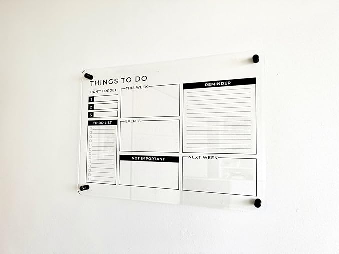 Large Dry Erase Calendar Board - Reusable To Do List & Reminder Wall Calendar, Schedule Organizer, Acrylic Wall Planner, Housewarming Gift (Black Standoff, 28"x20")