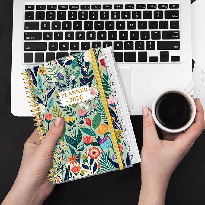 2026 Planner - Planner 2026 from January 2026 - December 2026, Weekly & Monthly Planner Spiral Bound with 12 Monthly Tabs, Inner Pocket, 6.4" x 8.5", Flower-E