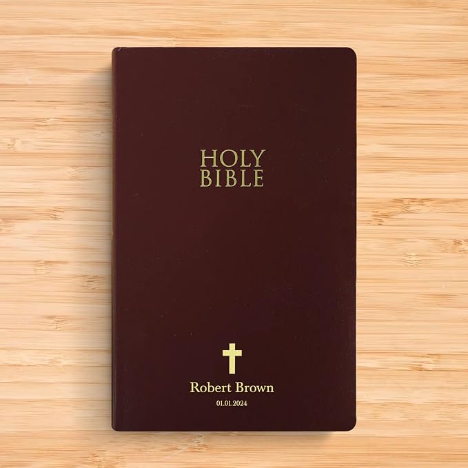 Personalized NIV Bible New International Version Faux Leather Holy Bible with Custom Name SMALL PRINT with Red-Highlighted Verses, Custom Gift for Christian & Religious Celebrations | Burgundy