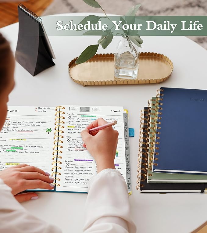 2026 Planner, Hardcover Leather Weekly and Monthly Planner, January 2026 - December 2026, Spiral Yearly Agenda Organizer Book 2026 with Tabs, Daily Calendar Planners for School Work Home, A4 (8.5" x 11"), Pacific Green