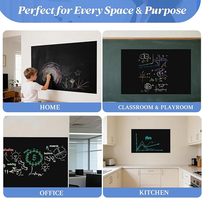 Magnetic Chalkboard Contact Paper Adhesive 35" x 47.24", Magnetic Chalkboards for Wall, Peel and Stick Wall Decal for Classroom Home Includes Dustless Chalks and Wiping Cloth
