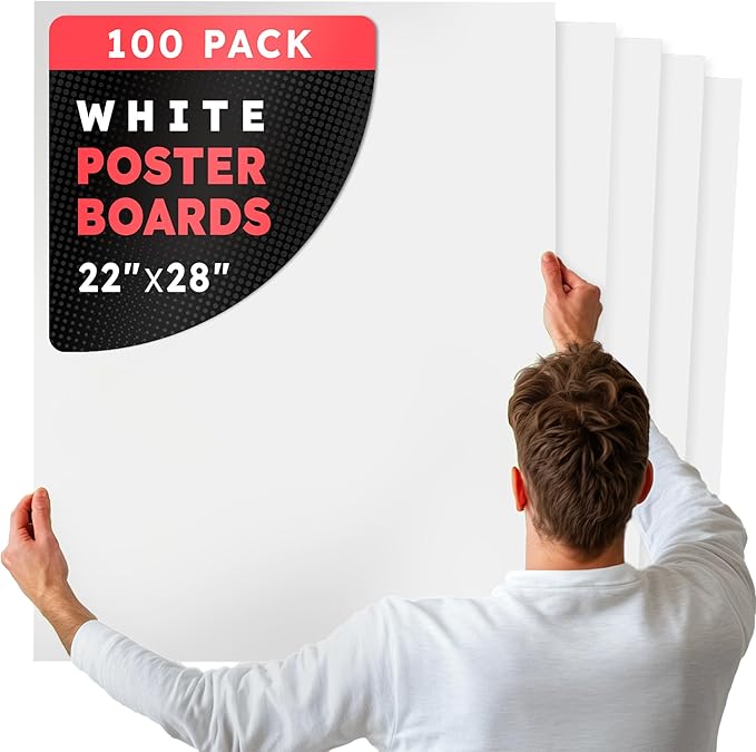 Hygloss Large Poster Board 22x28 - 100 Count Bulk Pack - 10 Pt. Thickness White Poster Board Paper for Projects, Presentations, Displays, Signs, Crafts - Blank Posterboard Multipack 22" x 28"