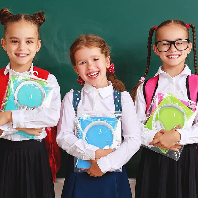 Gersoniel 24 Pack Large Classroom Headphone Hook Hanging Storage Bags 11.6" x 15" PVC Clear Plastic Organizer Bags with Name Sticker Reusable Waterproof and Dustproof Ideal for Classroom Library