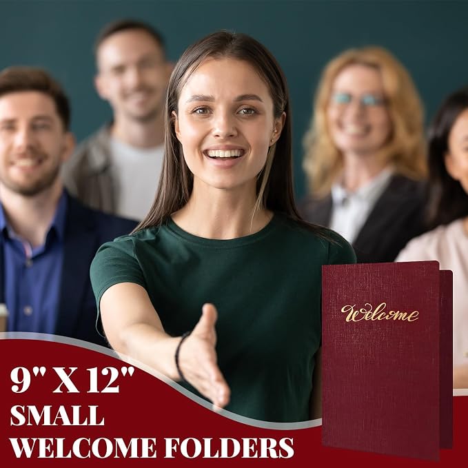 Affrolling 50 Pack 6 x 9 Inch Welcome Pocket Folders Church Visitor Welcome Folder Presentation Folder Employee File Folders for Weddings, Party, Conference, Seminars, Bar Mitzvah(Burgundy Linen)