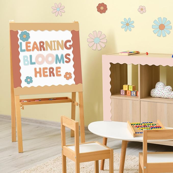 221 Pcs Bulletin Board Letters Round Alphabet Number Punctuation Symbol Combo Letter Cutouts Classroom Decoration for School Classroom Chalkboard Poster Board(Retro Boho)