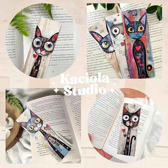 Kaciola 10PCS Funny Bookmarks for Women, Artistic Cat Theme Book Marks Bookish Items Gift, Cute Bookmarks for Women Booklovers Teachers Adults Reading