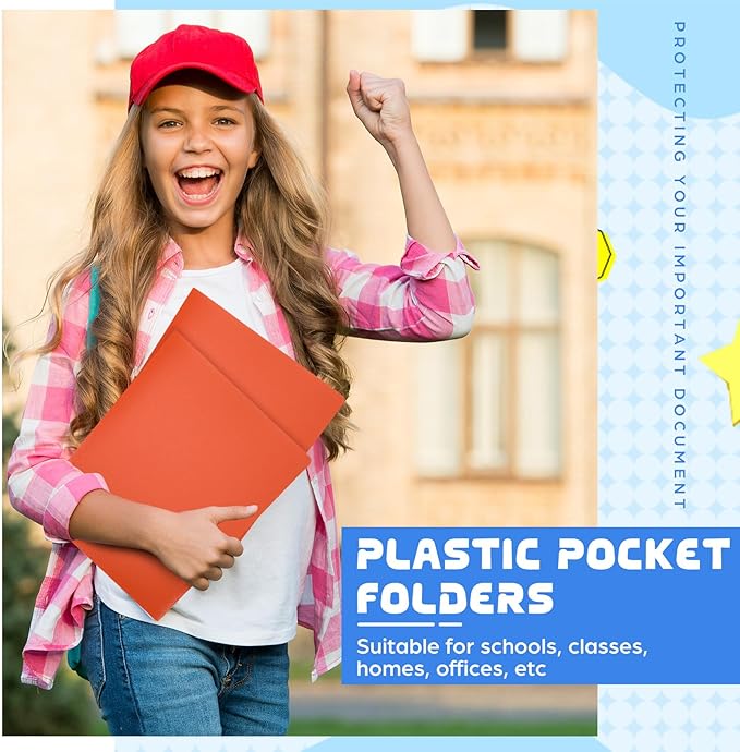 24 Pcs Orange Heavy Duty Plastic Folders 2 Pocket File Folder Fit Letter Size for Home Office School Communication Presentation Report Sheet Protectors (Orange)