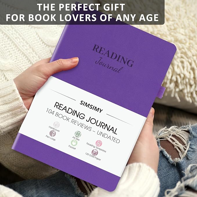 Reading Journal with 104 Book Reviews, Book Journal for Books Lovers & Readers - Review and Track Your Reading Progress, Reading Log Notebook Gift, A5, Purple