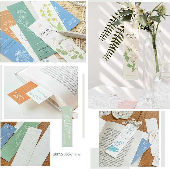 Doraking 20PCS Nature Themed Paper Bookmarks for Book Lovers, Boxed Bookmarks Set as Gifts for Students(Natural Imprinting)