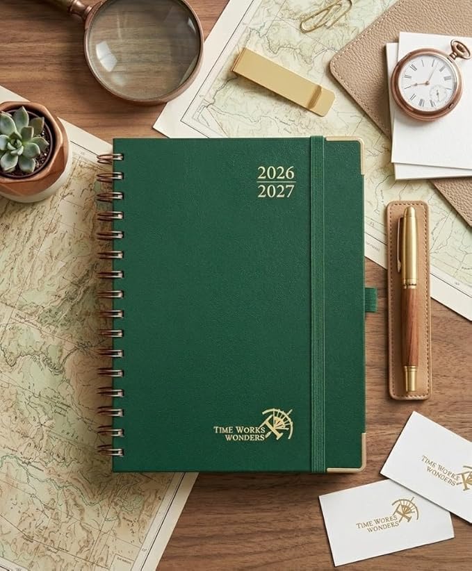 POPRUN 2026-2027 Academic Year Weekly and Monthly Planner Calendar,Jul 2026 - Jun 2027,6.25" x 8.5",Daily Agenda Book & Appointment Book with Hourly Schedule, Tabs, Hardcover, School and Office Supplies - Dark Green
