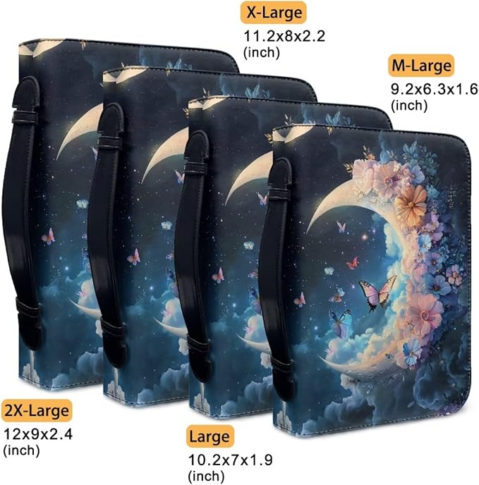 Cute Butterfly Bible Cover Case for Women Moon & Flower Bible Book Carrying Case with Handle Fits for Standard Size Bible Accessories-Size 2XL