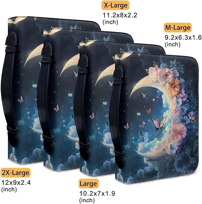 Cute Butterfly Bible Cover Case for Women Moon & Flower Bible Book Carrying Case with Handle Fits for Standard Size Bible Accessories-Size M