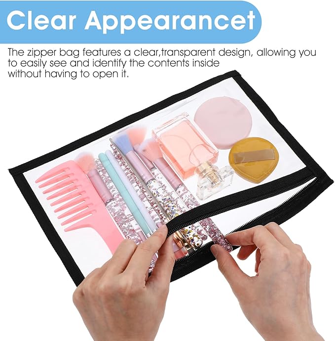 20 Pcs Clear Zipper Pouch, Clear Zip Pouch with Black Trim, PVC & Oxford Cloth Storage Bags for Organizing Travel Cosmetics, Documents (11.4 x 7.5 Inches)