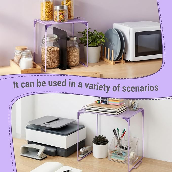 Colarr Purple Locker Organizer Shelf Locker Accessories for Girls Stackable Storage Organization Shelf Area Saver Fits Standard Size for School Office Kitchen and Home